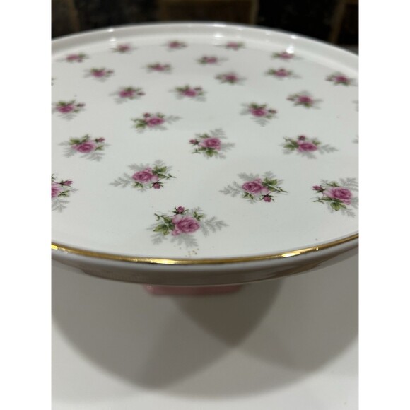 Cake Stand Grace's Teaware Porcelain Rose Flowers on Pink Pedestal Gold Trim - Picture 8 of 11